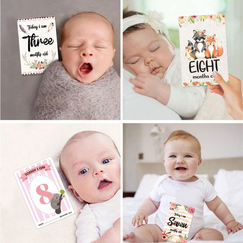 Mary☆ 12 Sheet Baby Monthly Milestone Cards Birth to 12 Months Photo Prop Moment Cards