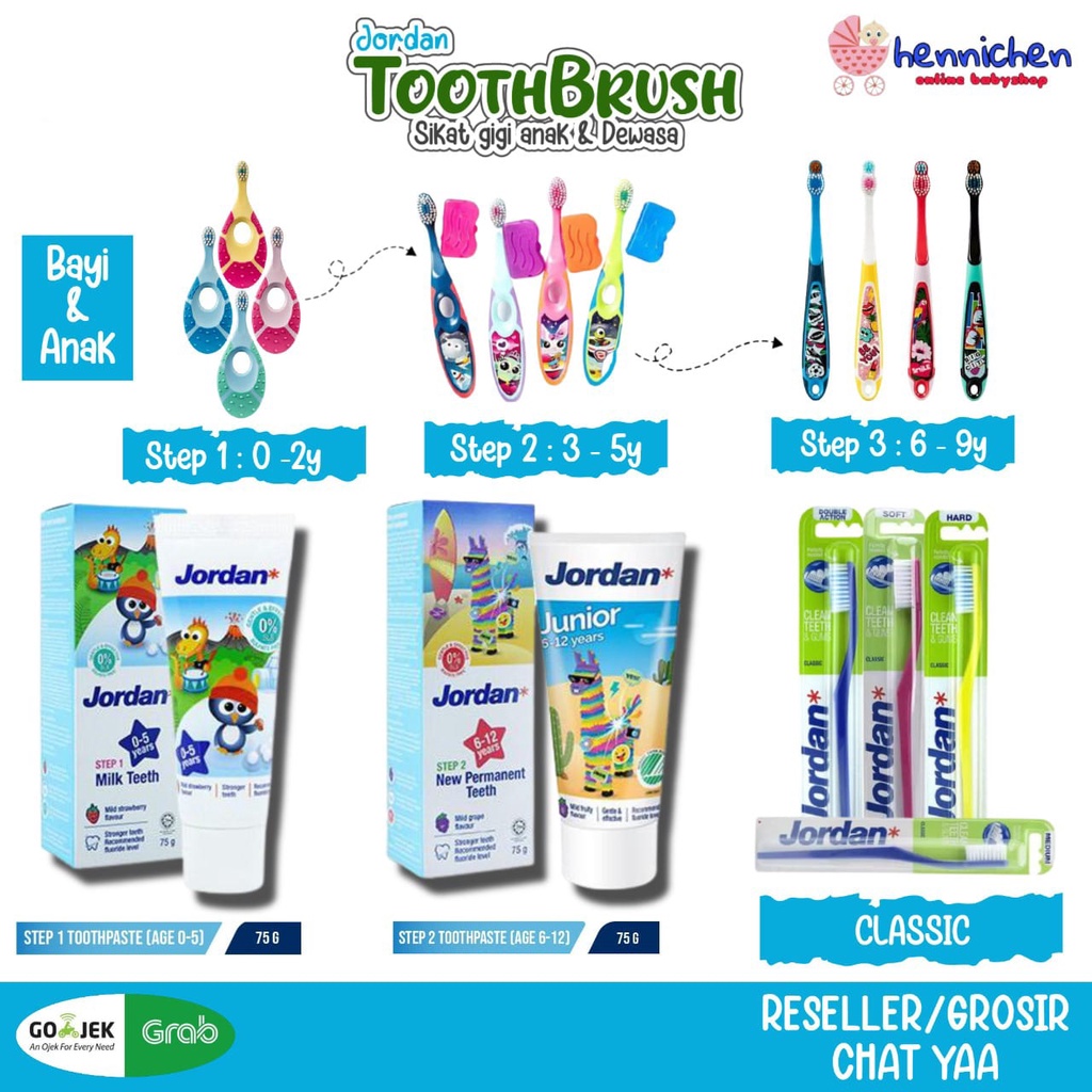 Sikat Gigi Jordan Anak Step 1 / Step 2 / Step 3 / Jordan Toothbrush / Toothpaste / Dewasa / Sikat Gigi Buddy 1-4 Tahun 5-10 Tahun