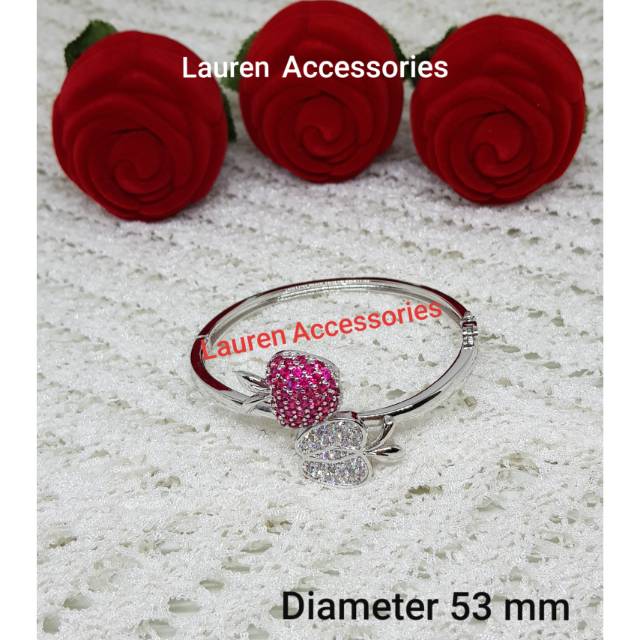 Gelang Tangan Bangle / Bangkok Dewasa Motif Apel Perhiasan Imitasi Lapis Emas Putih GT 5625
