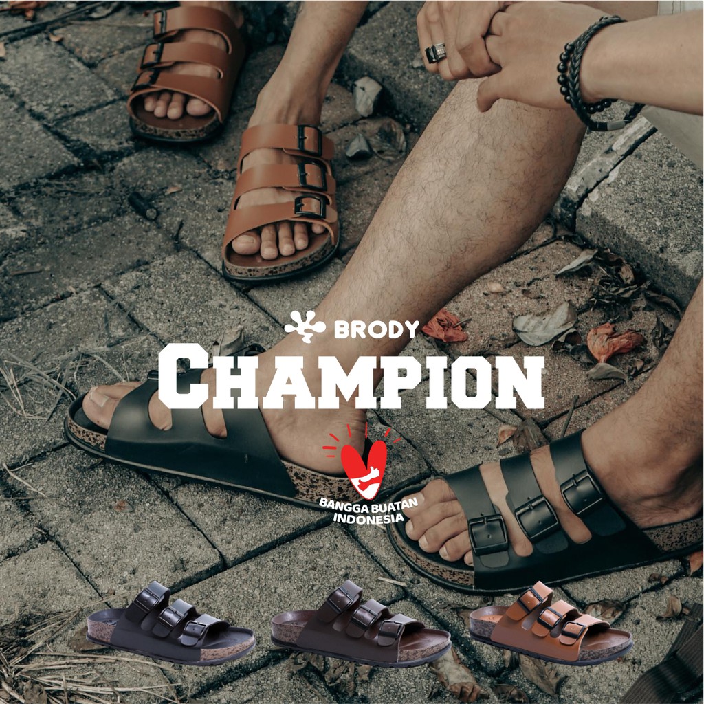 Brody Champion Sandal Selop Pria Model Birken Sendal Slop Cowok Sol Puyuh Casual Gesper Sendal Selop Laki Ban 3 Size 38-43