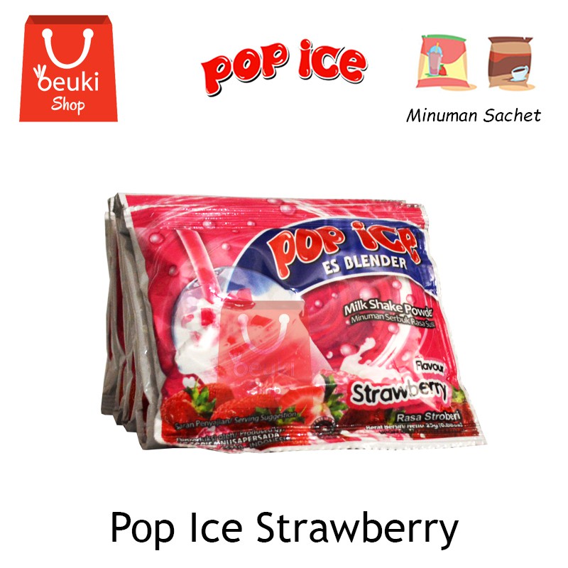 

Pop Ice Es Blender Milkshake Powder Rasa Strawberry Seger Nikmatnya - 10pcs x 25gr
