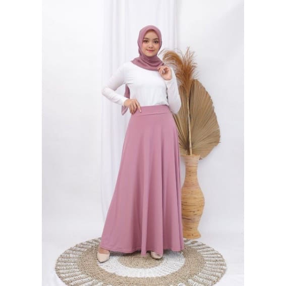 Rok Payung Panjang Wanita Rok Lebar-Salem (Dusty Pink)