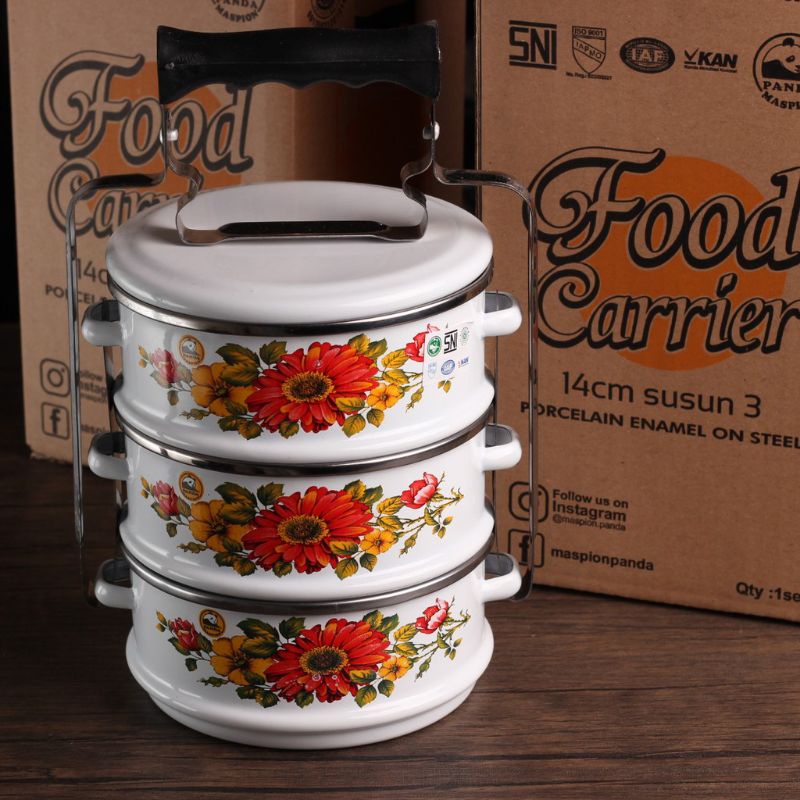 MASPION RANTANG PANDA  ENAMEL 14CM SUSUN 3 / RANTANG PUTIH SUSUN 3