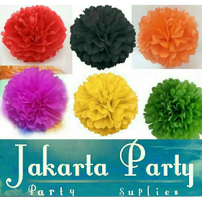 Pompom Kertas Small 20 Cm / Pompom Orange / Hiasan Ultah Gantung