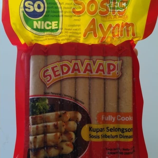 

KC Frozen - SO NICE Sosis Ayam Isi 15 pcs / Sosis Ayam 375 Gram / Ayam Sosis Murah Halal