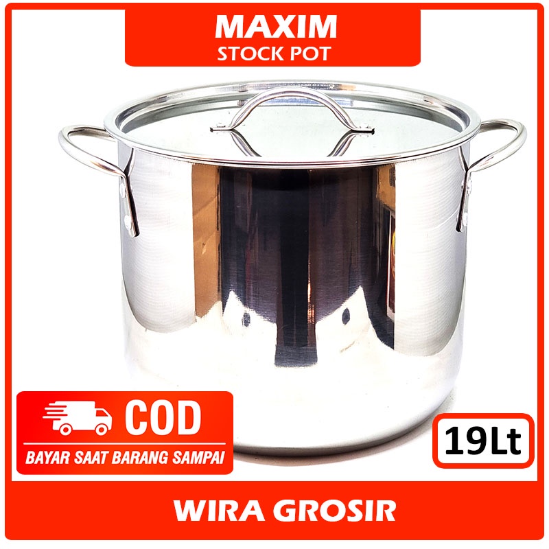Maxim Panci Besar Stainless + Tutup 19 Liter 20QT | Panci Masak Air Stenlis Induksi | Stock Pot Rebu