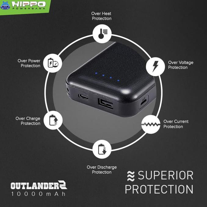Pb7467796- Hippo Power Bank Outlander 2 10000 Mah Sdc Smart Detect Charging - Black Y468R57Ds