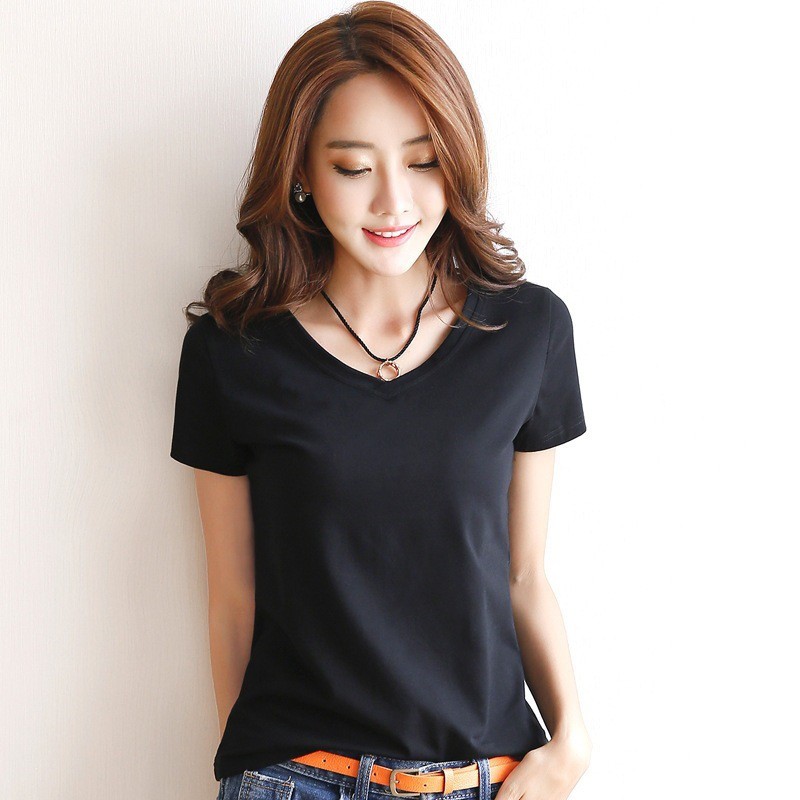 Kaos Polos V neck kaos polos U neck wanita cewe warna putih hitam