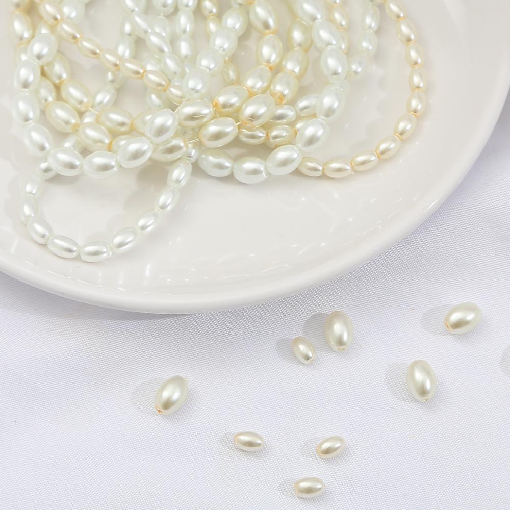 90-120 Pcs/lot Oval Bulat Manik-manik Kaca Putih Gading Warna Spacer Manik-manik Mutiara 80 Cm untuk DIY Kalung Anting-Anting Gelang Membuat Perhiasan