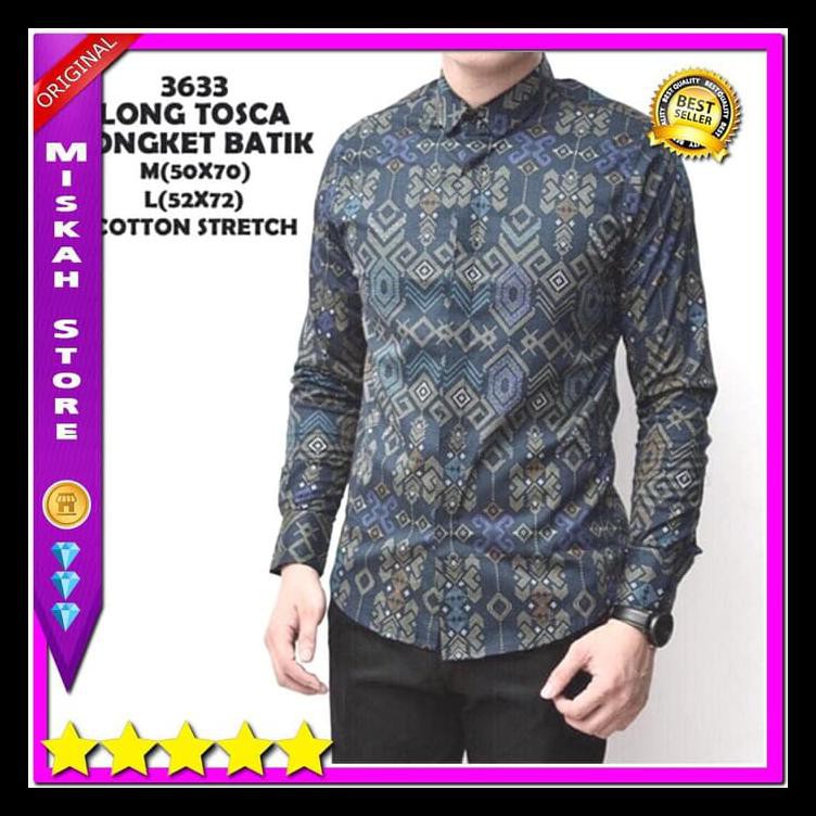 Kemeja Cowok Lengan Panjang Batik Songket Tosca hijau Casual TERMURAH TERMURAH