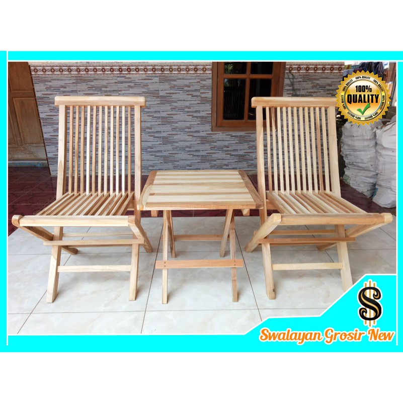 SG02 SET MEJA KURSI TERAS TAMU KAYU JATI LIPAT CAFE RUMAH KOTAK SALUR KAYU JATI MINIMALIS SET MURAH