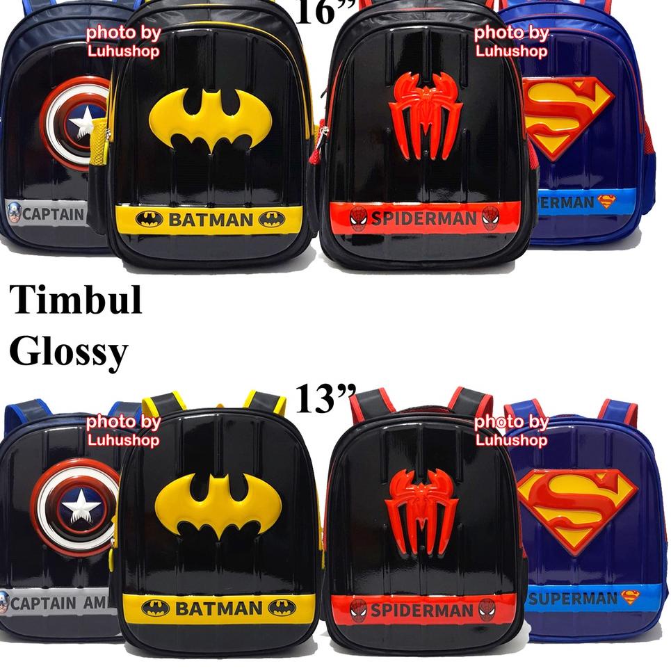 Terbaik.. Tas Kilap Timbul Glossy TK SD Tas Sekolah Anak Cowok Superhero Tas Anak Laki Laki SD Ranse