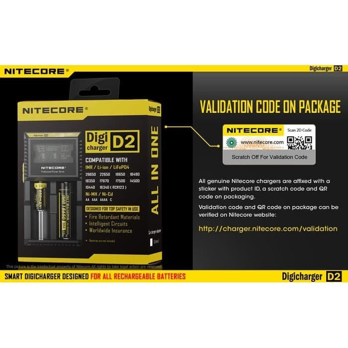 NITECORE D2 BATTERY BATERE  BATERAI CHARGER UNIVERSAL AA AAA 18650