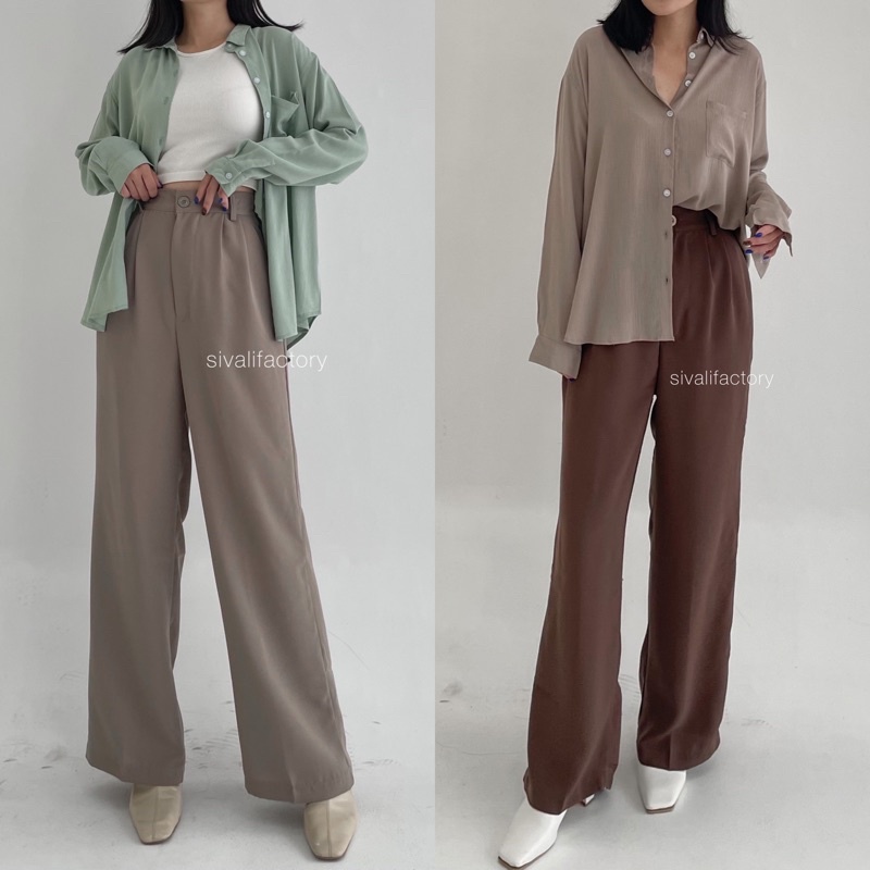 Loose Pants Trousers Wanita - Celana Anti Kusut - Celana Kulot Wanita - Celana Kantor