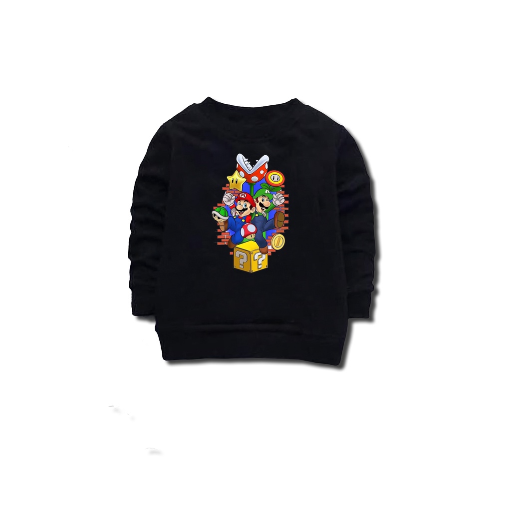 Jaket sweater anak laki - laki usia 2 3 4 5 6 7 8 19 10 tahun / switer crewneck basic anak laki laki perempuan karakter hero mario bros