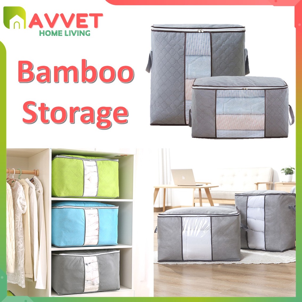 AVVET Tempat Penyimpanan Bed Cover Bamboo Storage Box Organizer Bag Kotak Penyimpanan Baju Selimut Dan Sprey Jumbo Serbaguna