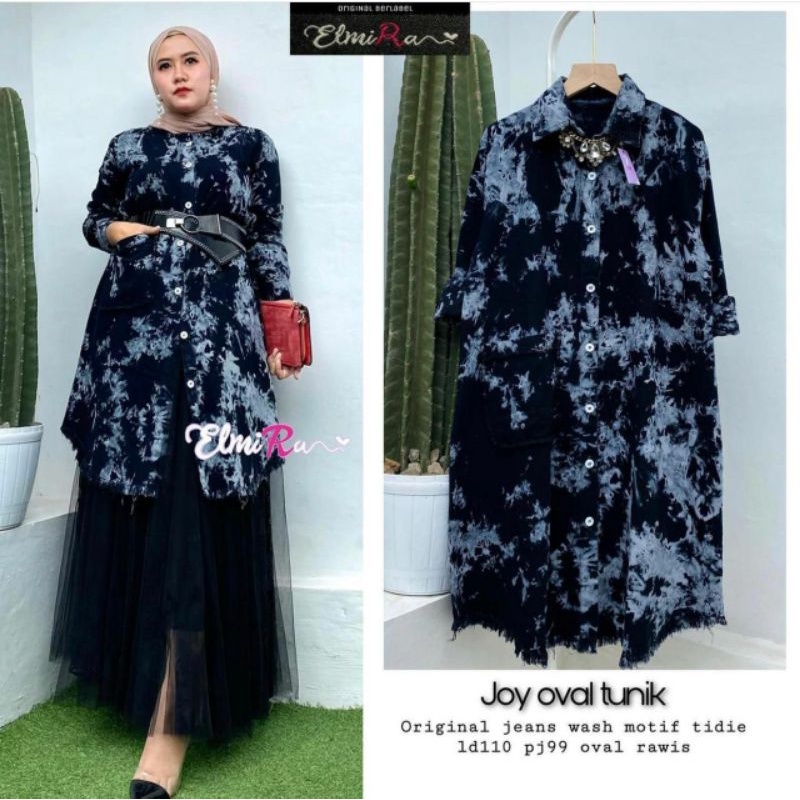 JOY OVAL TUNIK BY ELMIRA // TUNIK JEANS WANITA LD 110