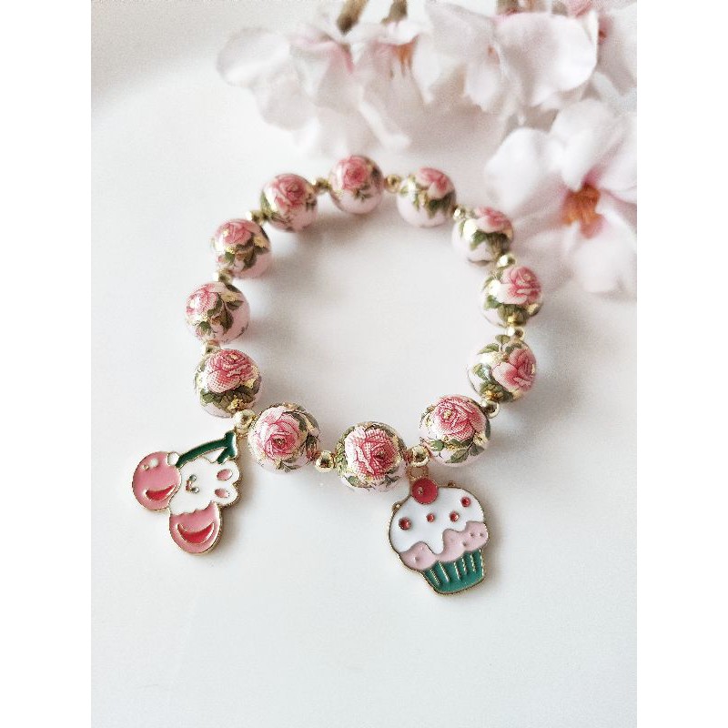 gelang tensha jepang charm bracelet cupcake cherry