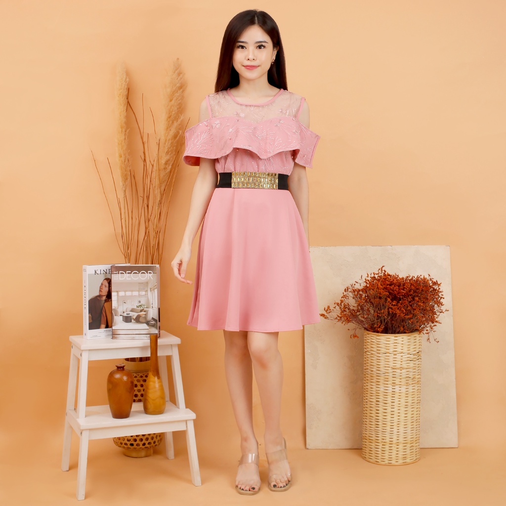 Kathryn collection # 158, Dres rok mekar  scuba import premium kombinasi tile gliter mutiara free belt