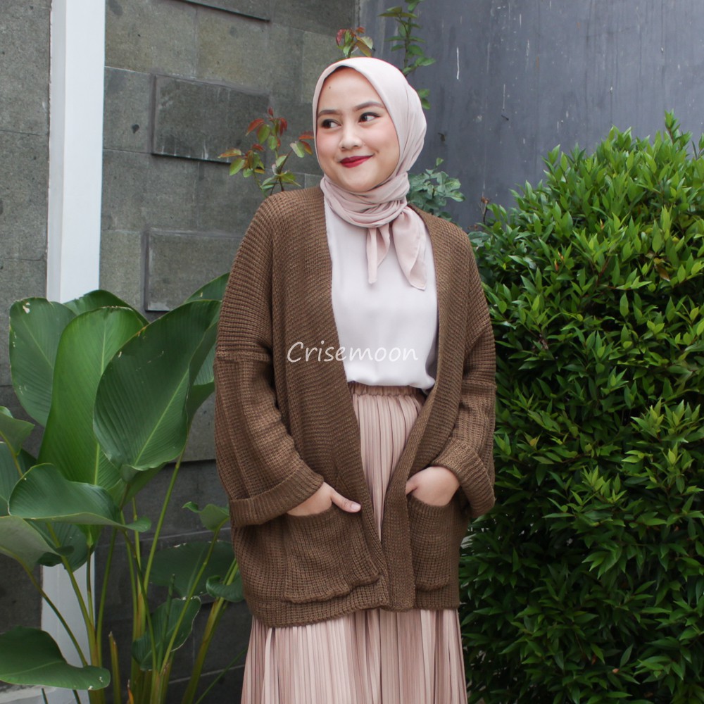 (REALPICT)Kardigan Oversize Rajut Wanita-BRONZE