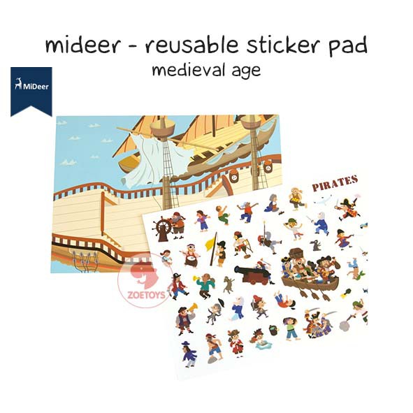 Zoetoys Mideer - Reusable Sticker Pad Animal Fun Life Medieval Age Urban Transport Magic Buku Stiker Ulang | Mainan Edukasi Anak | Cari Kado Natal