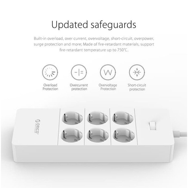 Terminal listrik stop kontak Orico 6 port 5 usb-a 2.4a 2500w SNI Hpc-6a5u - Power strip station