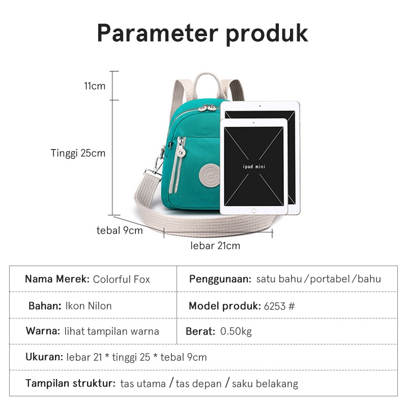 COLORFUL FOX 6253 Tas Selempang Wanita Tas Ransel Wanita Sling Bag Wanita Tas Anti Air WATCHKITE BAEOS