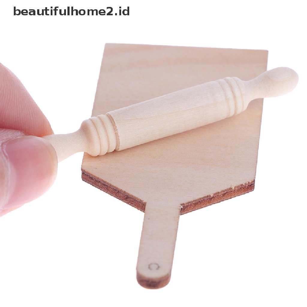 (Beautifulhome2.Id) Mainan Miniatur Papan Potong / Rolling Pin Skala 1: 12 Untuk Aksesoris Dapur Rumah Boneka