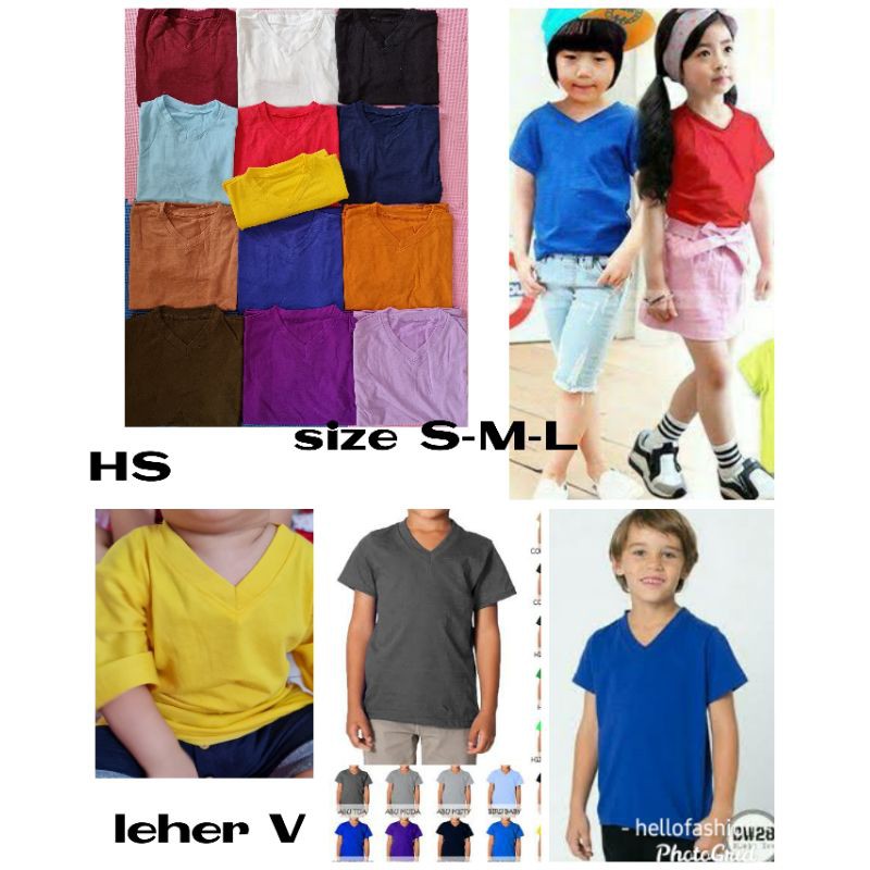 KAOS POLOS ANAK UNISEX LEHER V/KAOS POLOS VNECK ANAK CEW &amp; COW/SIZE S M L 2-7TAHUN