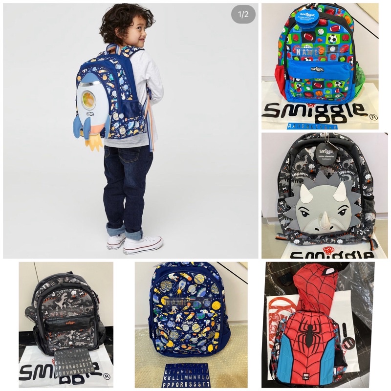 NEW Smiggle Backpack Bag Characters Hoodie Jubah Junior Tas Ransel Anak TK SD Dino / Shark Original 