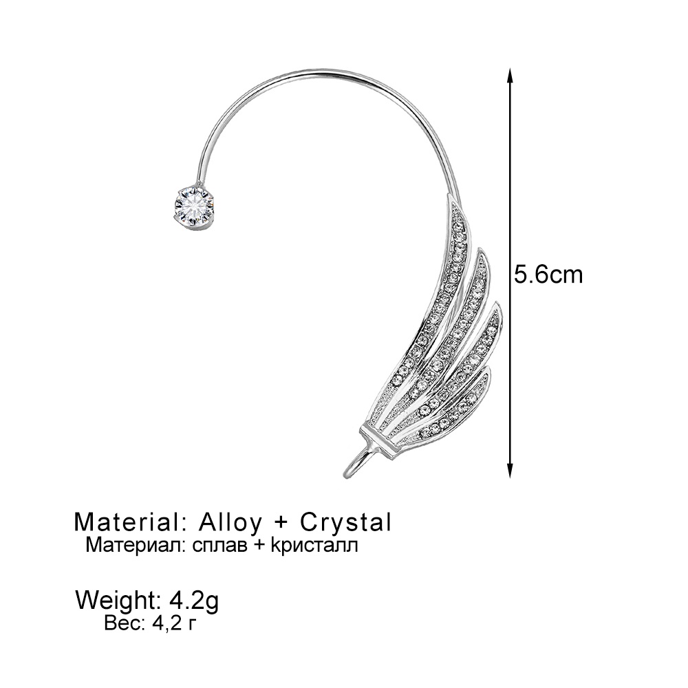 Anting Klip Telinga Bentuk Sayap Bahan Logam Aksen Kristal Sparkling Untuk Wanita