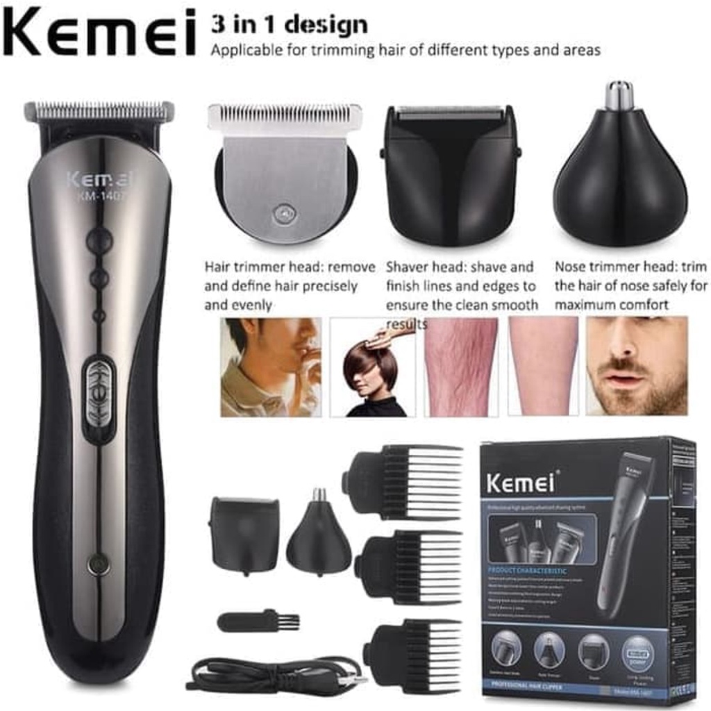 Alat Cukur Rambut Elektrik KM 1407 3IN1 - Hair Clipper Kemei 1407 Mesin Cukur Potong Rambut Kumis Jenggot