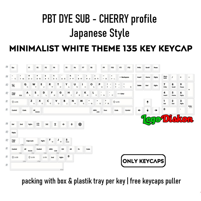 KEYCAPS PBT DYE SUB JAPAN Minimalism White 135 Keycaps Cherry Profile