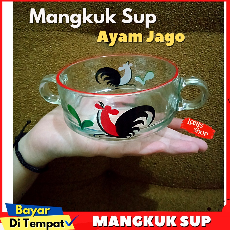 Mangkok Mangkuk Kaca Saji Sup Kecil Ayam Jago