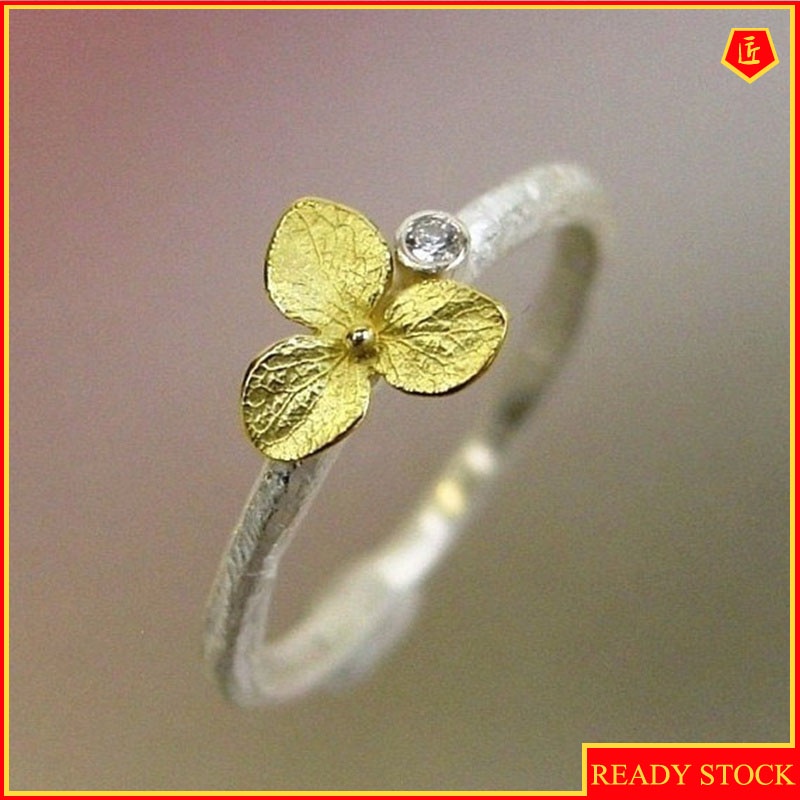 [Ready Stock]Minimalist Creative 18K Golden Clover 925 Silver Ring