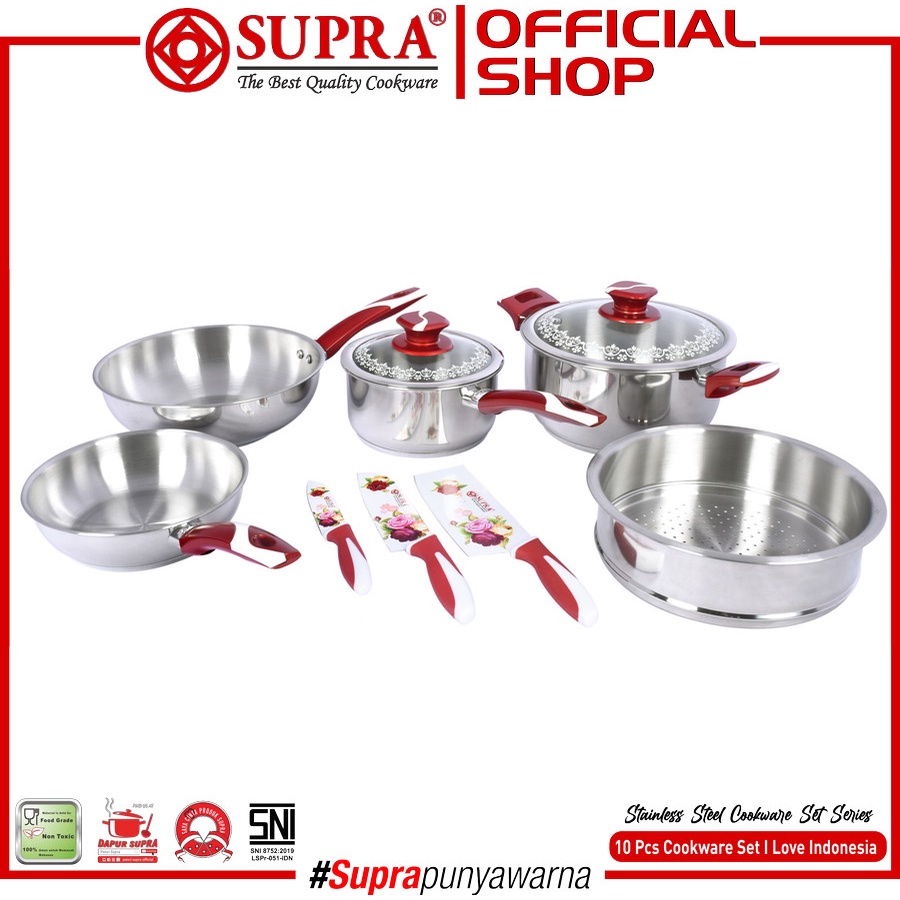 SUPRA 10 pcs I LOVE INDONESIA - Panci Stainless Steel Set 10 Pcs