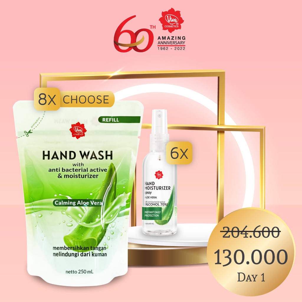 Paket 8 Viva Hand Wash Refil 250 mL 6 Hand Sanitizer Spray 60 ml