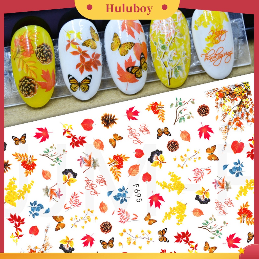 Huluboy Huluboy♡ Stiker Kuku 3D Motif Daun Willow Bunga Lebah Tahan Lama Untuk Dekorasi Nail Art