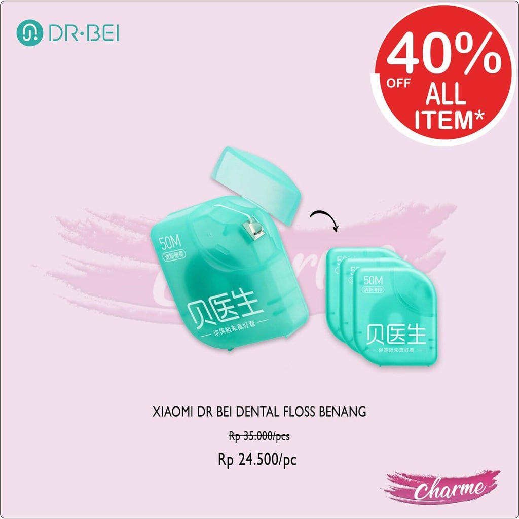 (READY &amp; ORI) Xiaomi Dr Bei Dental Floss Roll Teeth Flossing 50M/Pack Benang Gigi - Hijau