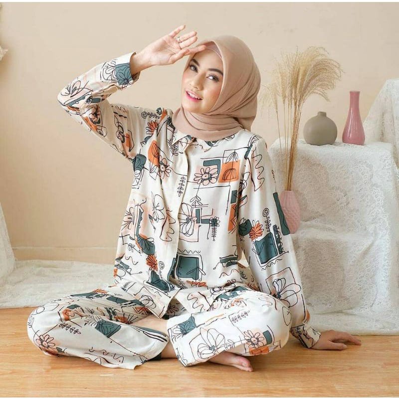 One Set Wanita Rayon Model Terbaru Atasan Blouse Kemeja Tunik Cardy All Size LD 100-115  OOTD Remaja Dewasa Kekinian 2022 Banyak Motif Ready Stock