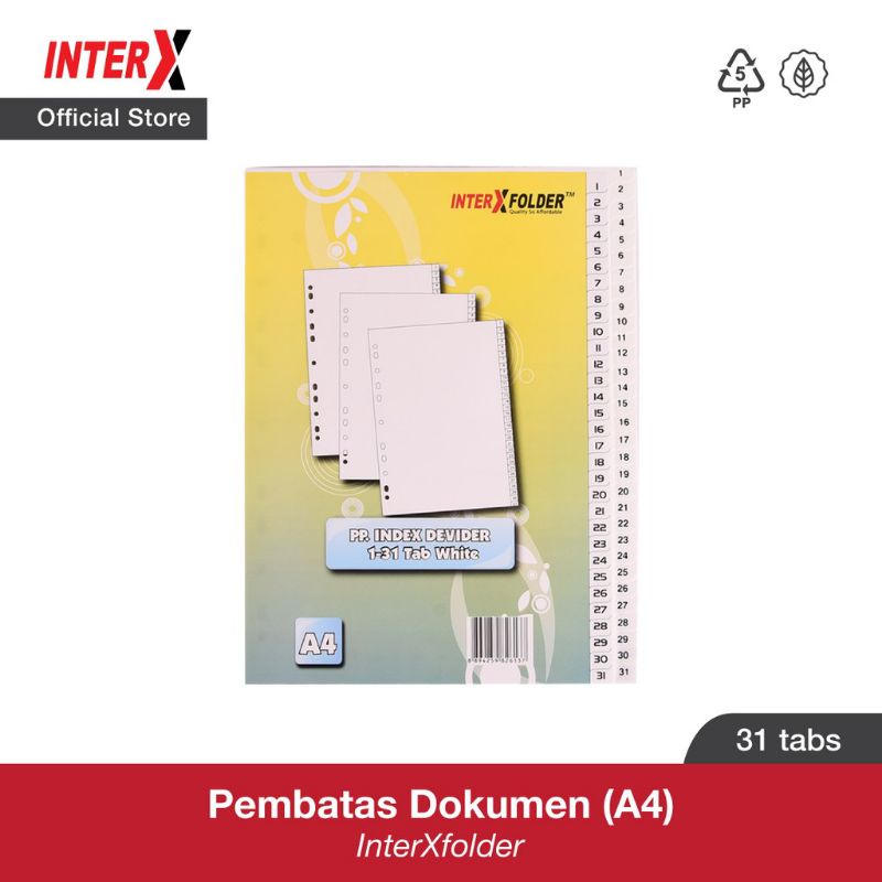 pembatas buku binder A4 sheet protector divider 1-31