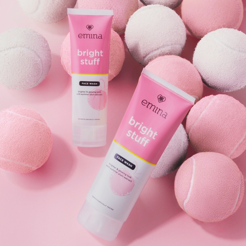 EMINA Bright Stuff Face Wash Indonesia / Pembersih Wajah 50ml 100ml / Brighter &amp; Glowing Look With Summer Plum Extract / Cerah Glowing Anti Kusam Bersih / Skincare Face Care Facial Foam Scrub Cleanser Cleansing / Sabun Cuci Muka Treatment Perawatan Series