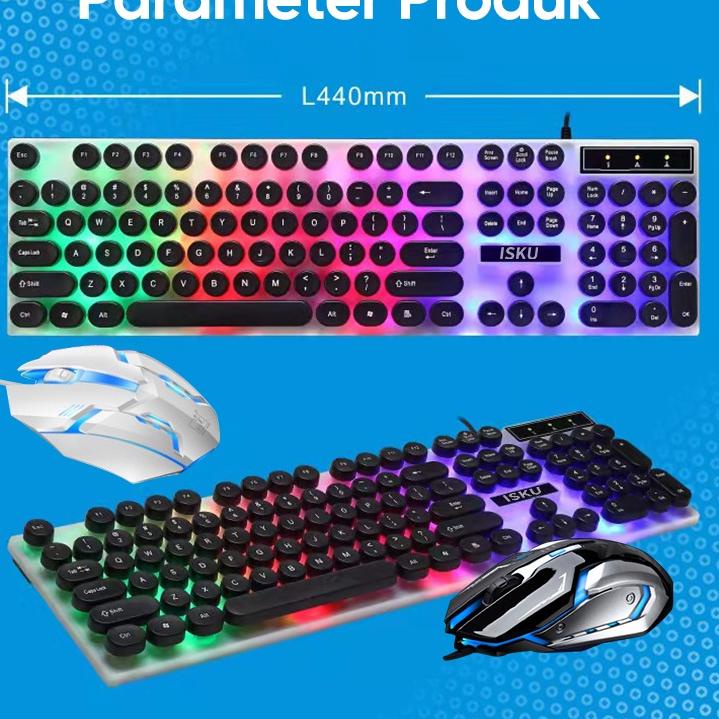 ヘ 【BISA COD】ISKU keyboard komputer pc laptop gaming full set RGB/kibort komputer pc murah/keyboard dan mouse 1 paket wireless led waterproof ⇞