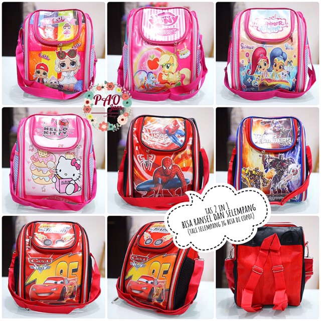 tas 2 in 1 / tas ransel shine and shimmer / tas ransel spiderman / tas ransel hello kitty termurah