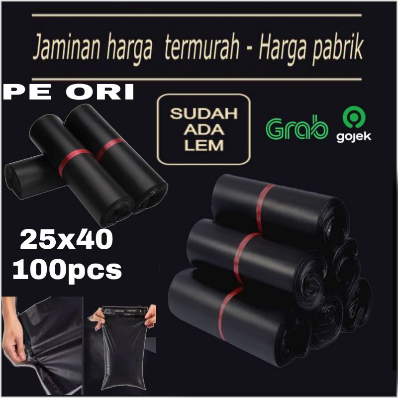 

POLYMAILER 25X40 100PCS HITAM PE GLOSSY/PLASTIK PACKINGAN ONILINE SHOP