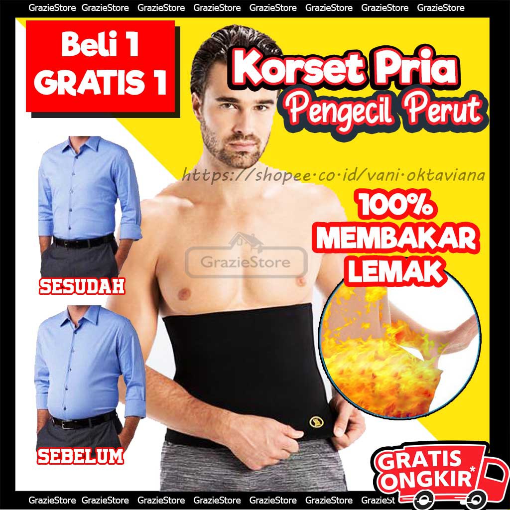 (Beli 1 Dapat 2) KORSET PRIA KORSET PERUT KORSET PELANGSING PEMBAKAR LEMAK PERUT TEBAL ADA LOGO BOX