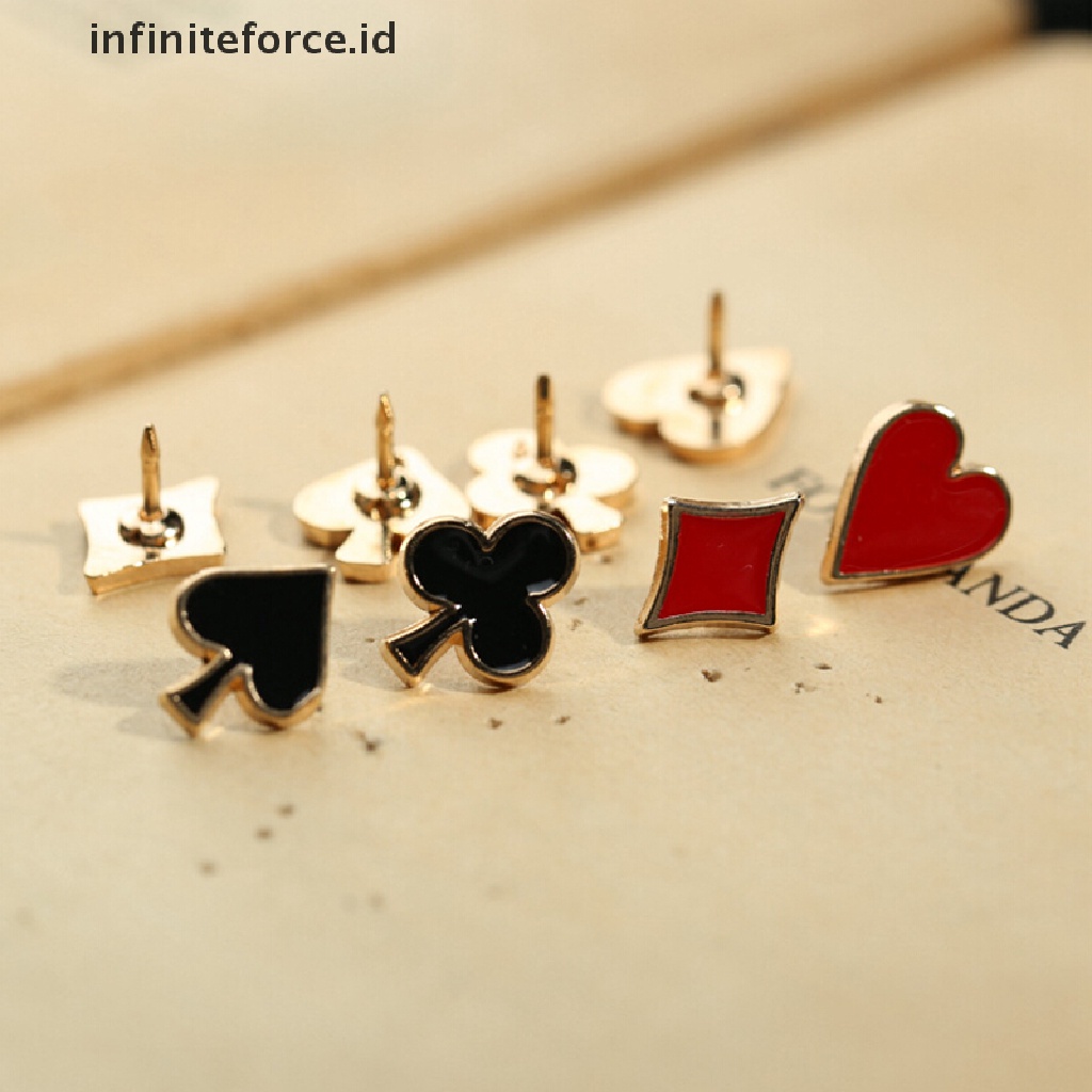 Infiniteforce.id 4pcs / Set Bros Pin Desain Kartu Poker Aksesoris Tas Ransel / Pakaian