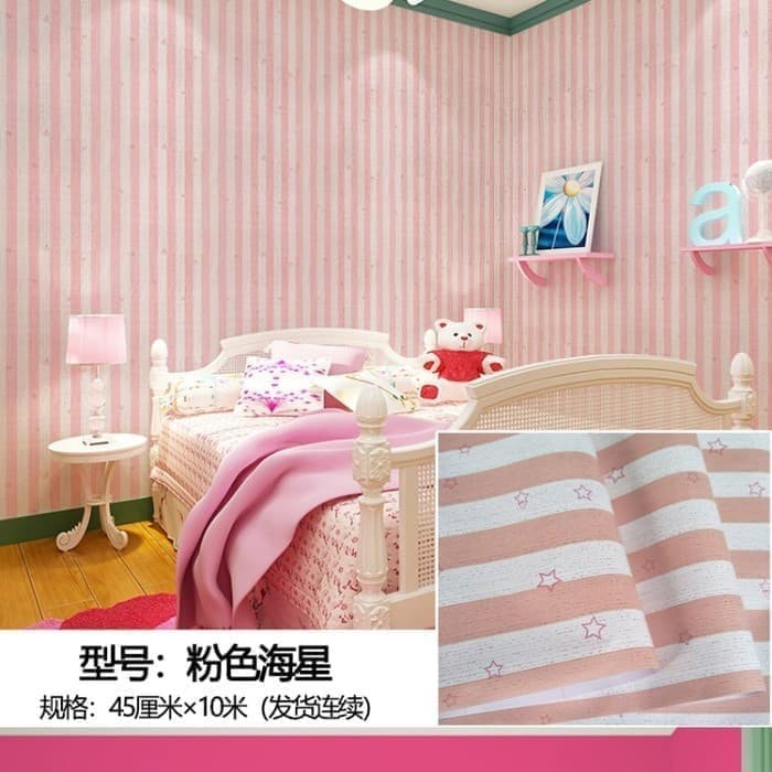 Wallpaper Dinding Salur Bintang Pink 8m s/d 9m x 45cm