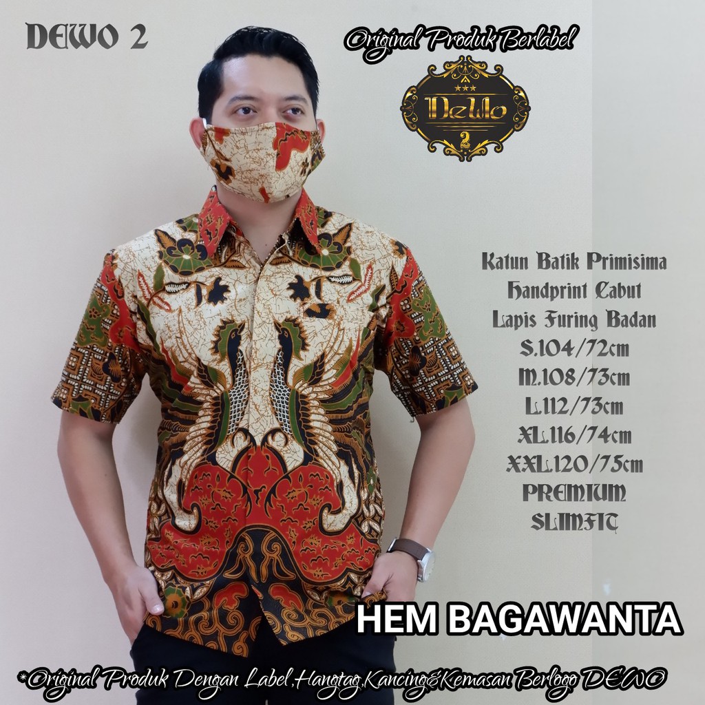 Atasan Kemeja Baju Batik Pria Lengan Pendek PREMIUM Modern LAPIS FURING BAGAWANTA DEWO