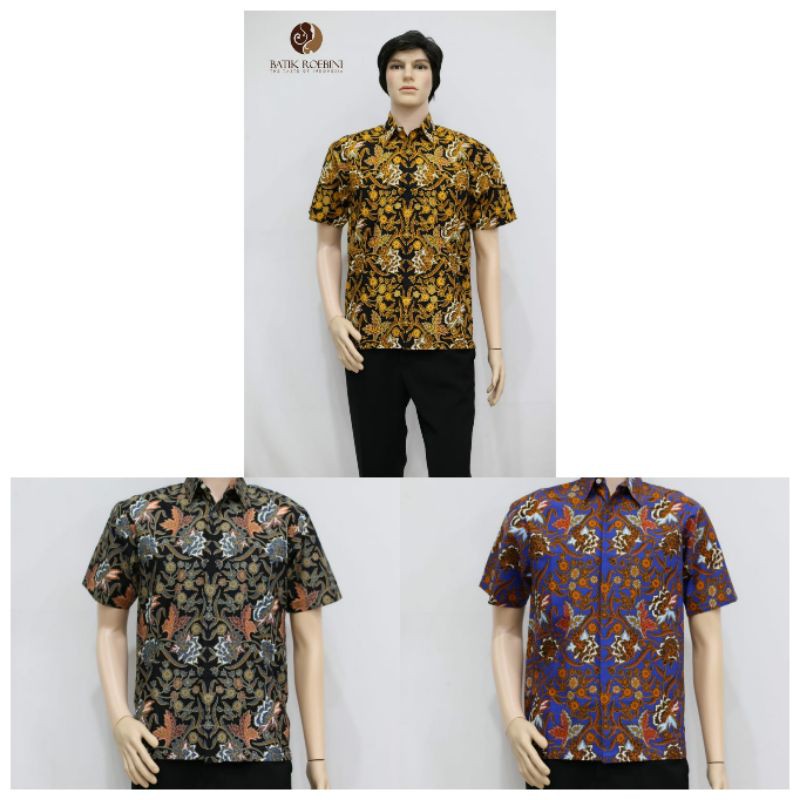 Batik Roebini Hem lengan pendek motif pria bunga besar